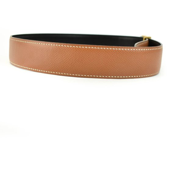 HERMES: Black/Brown, Leather & Gold "H" Buckle Belt fits 25" to 28" (wb) - Picture 6 of 11